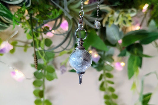 Angelite & Selenite Glass Orb Pendulum