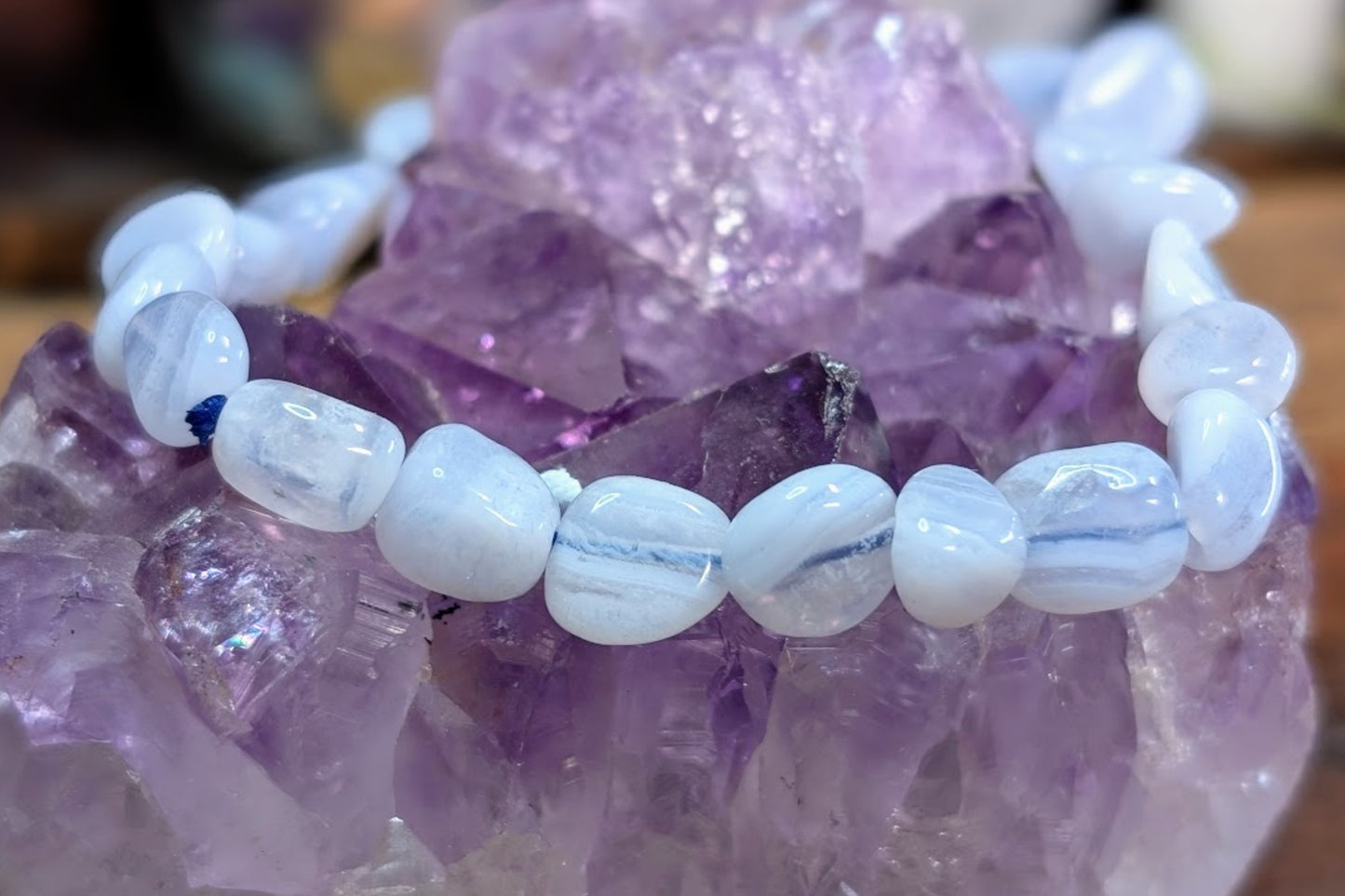 Blue Lace Agate Tumbled Bracelet