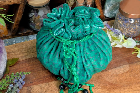 Velvet Drawstring Compartment Bag - Green Dragon Scale