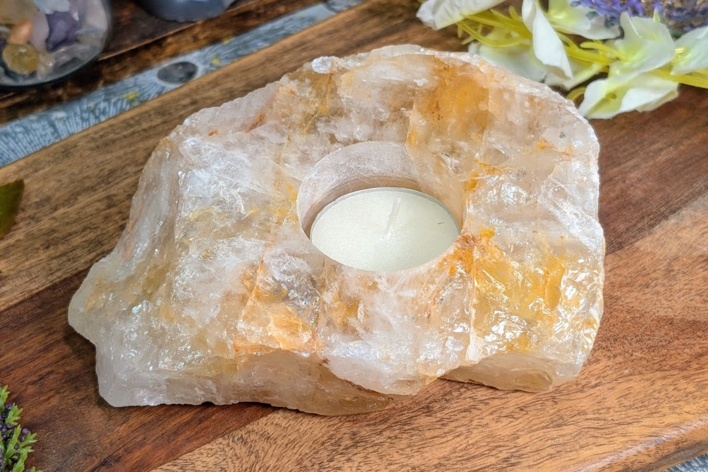 Golden Healer Quartz Tea Light Holder