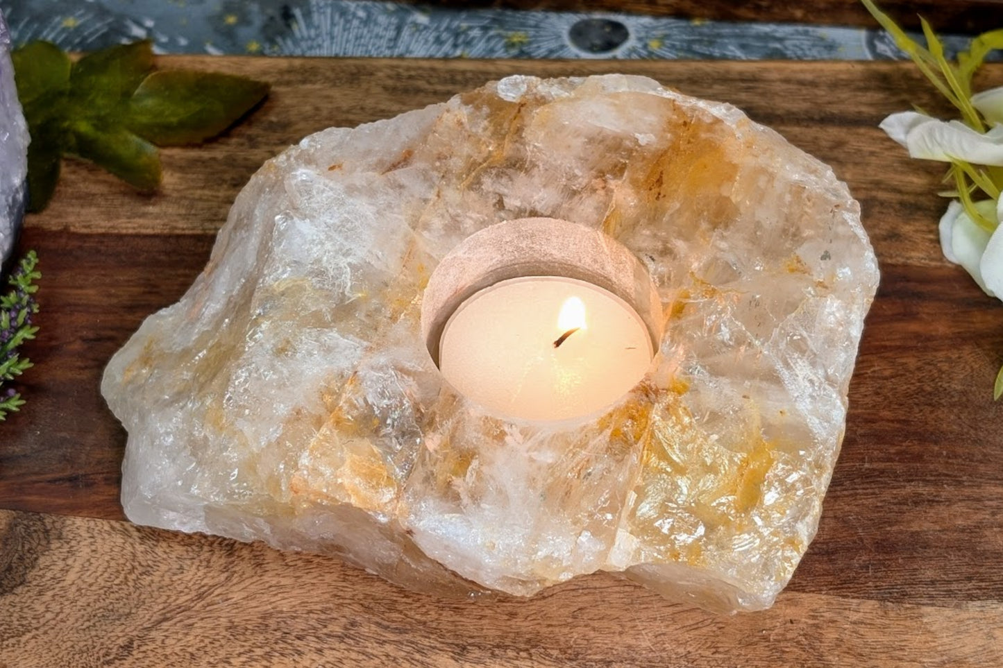 Golden Healer Quartz Tea Light Holder