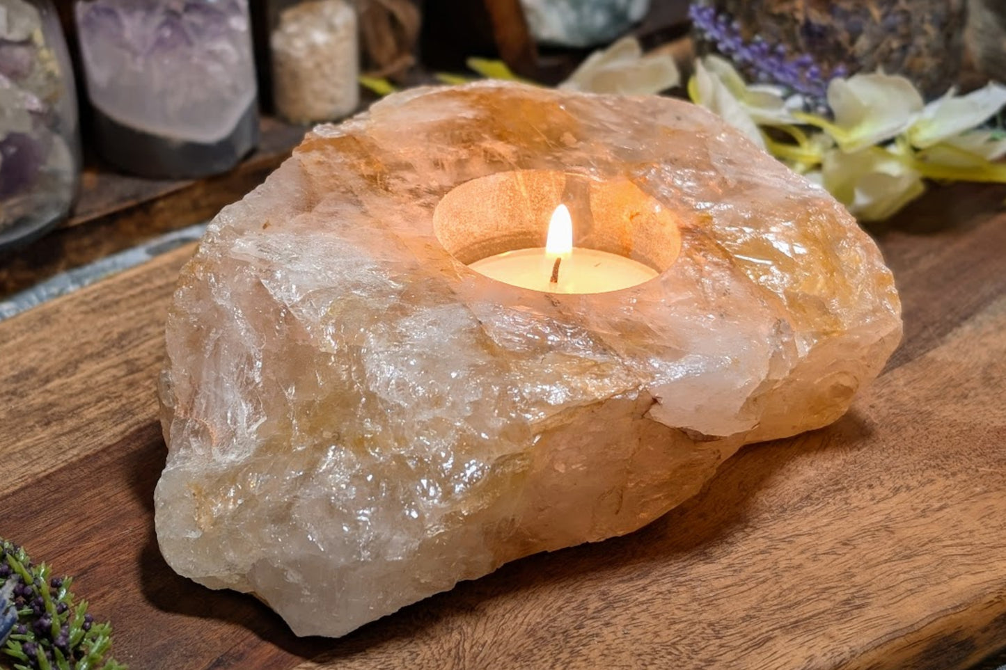 Golden Healer Quartz Tea Light Holder