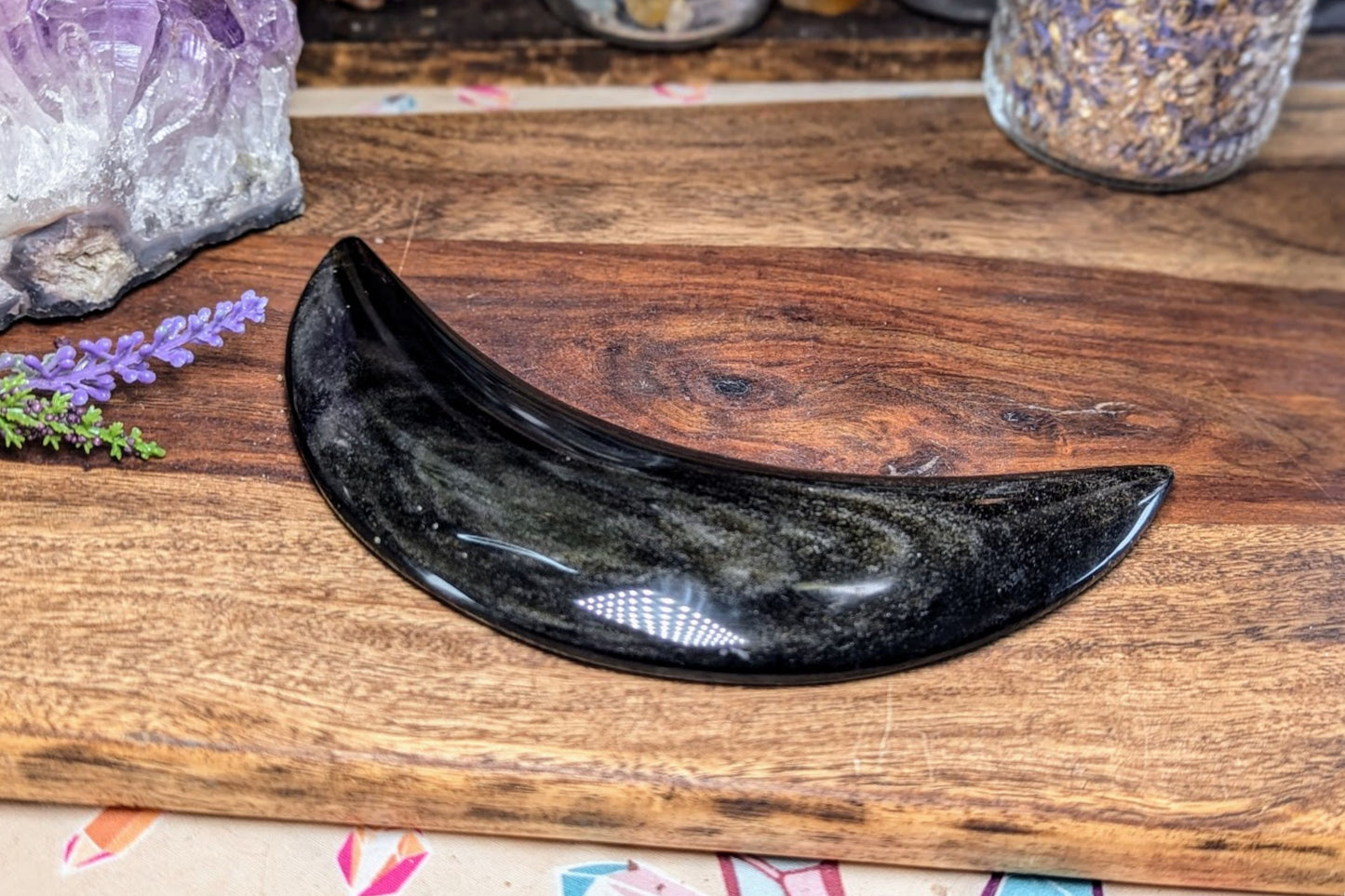 Gold Sheen Obsidian Crescent Moon