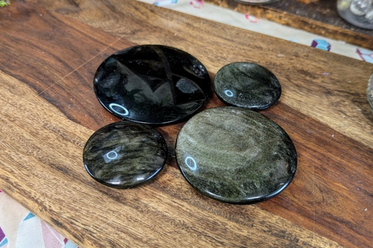 Gold Sheen Obsidian Palm Stone - Round