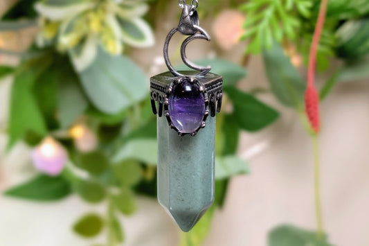 Green Aventurine Point with Amethyst Moon Top Necklace